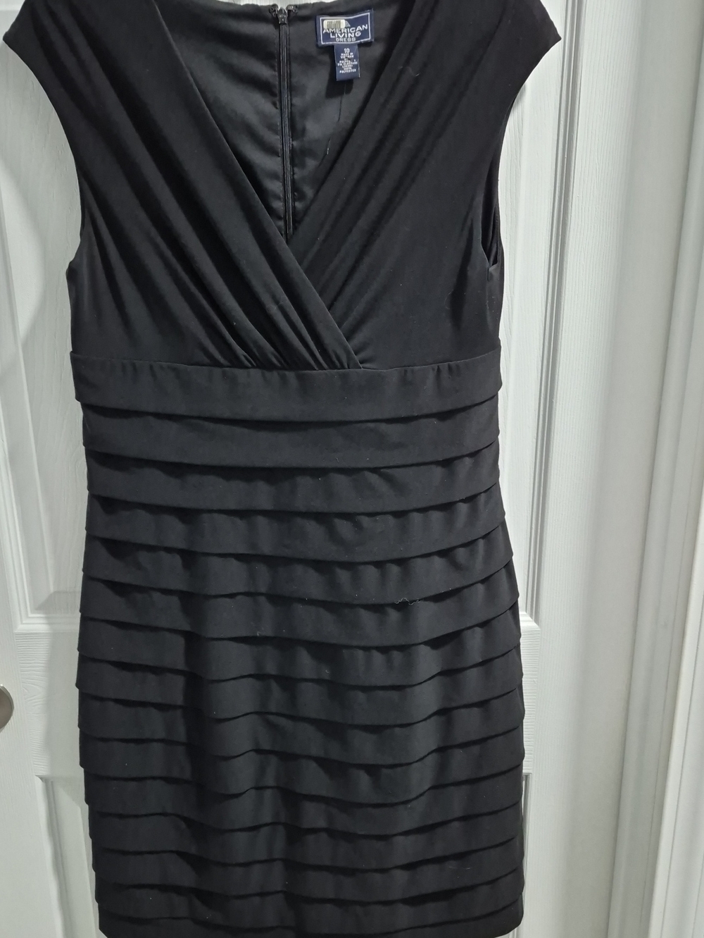 American Living Black Surplice Tiered Mini Dress